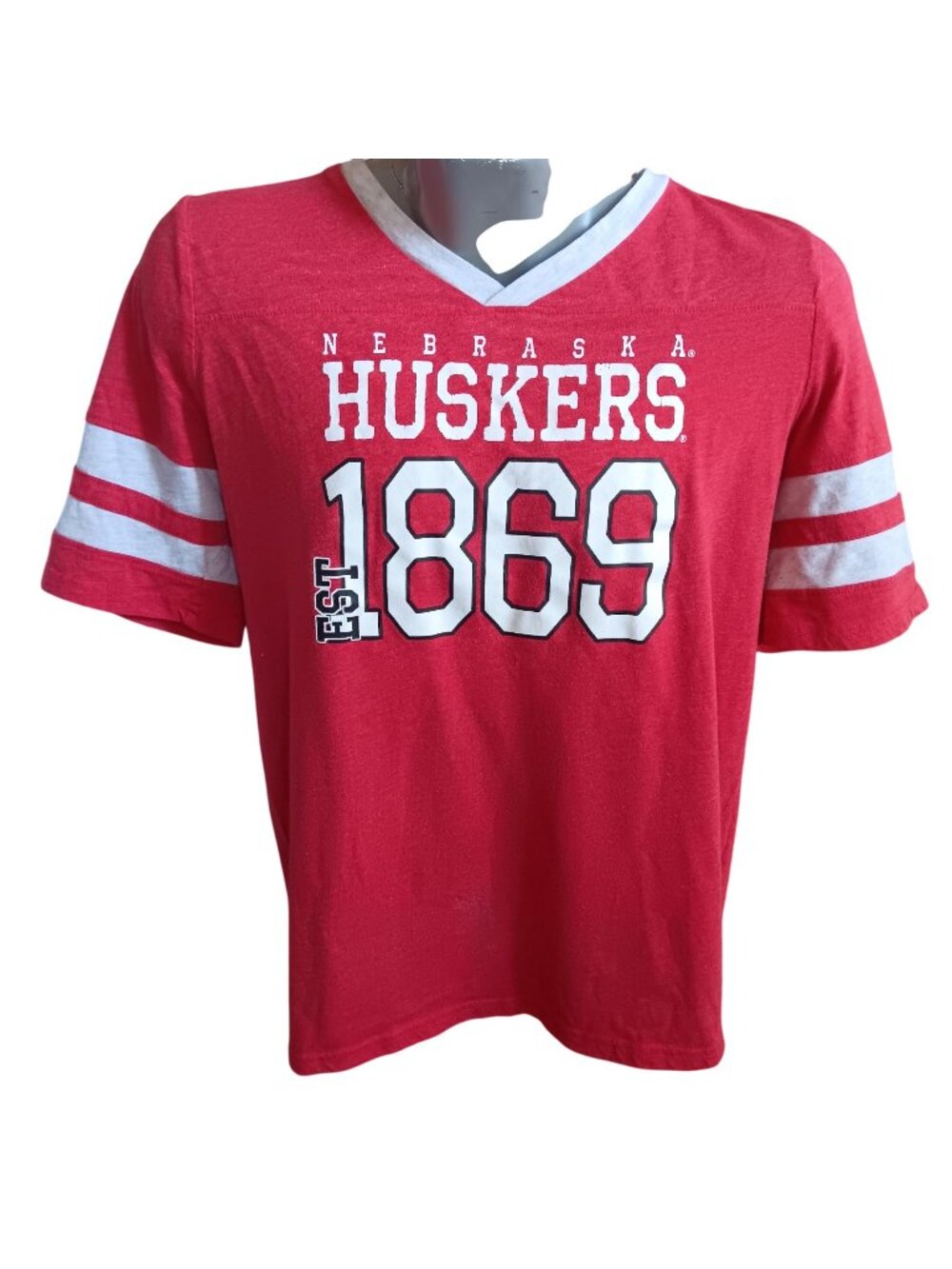 Big Red Nebraska Huskers Medium T-shirt 1869 Est. Red V-Neck T-Shirt